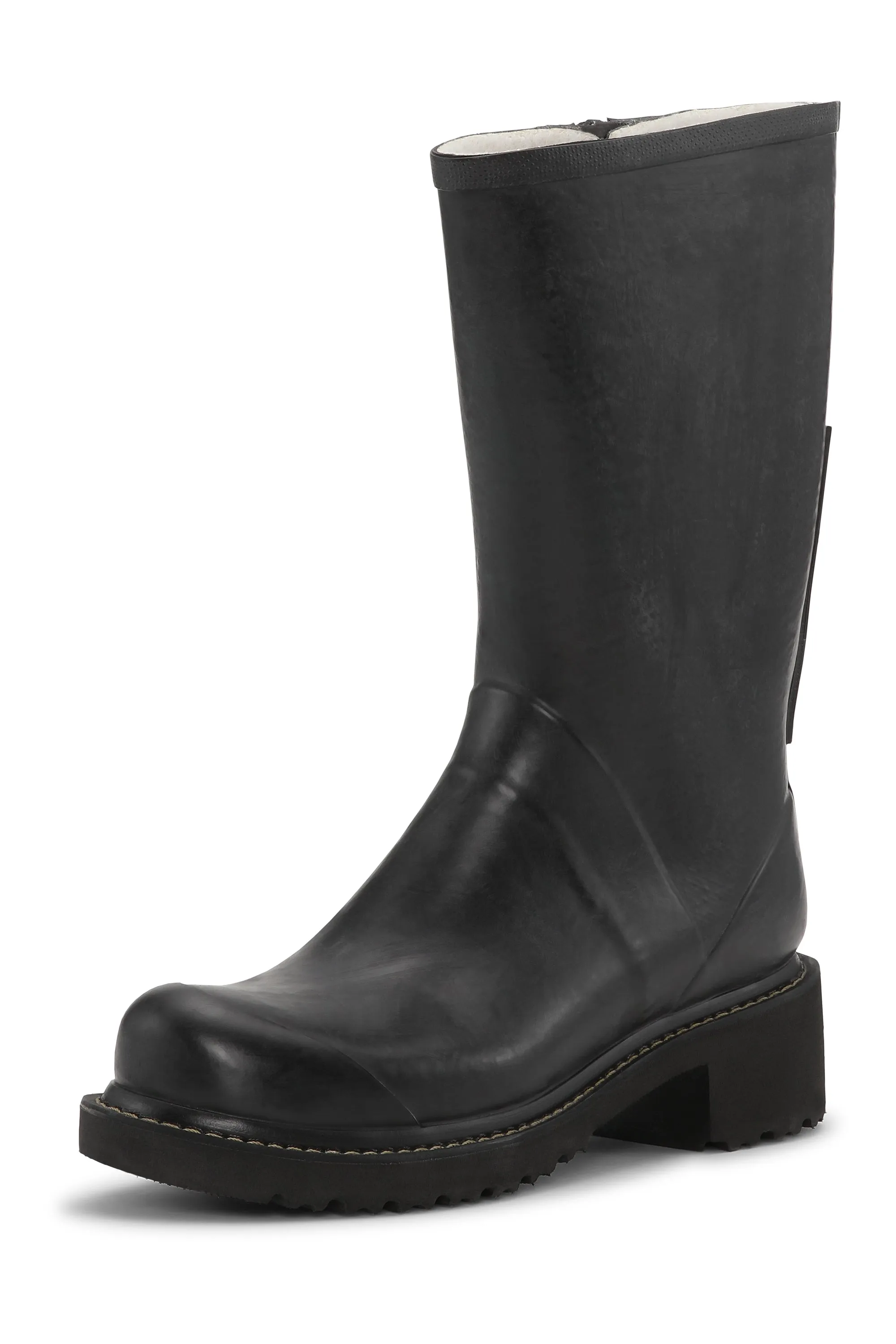 3/4 Rubber Boots With Zip - Black