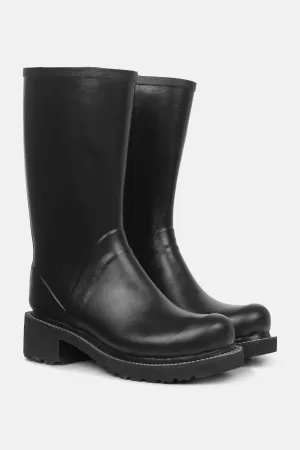 3/4 Rubber Boots With Zip - Black