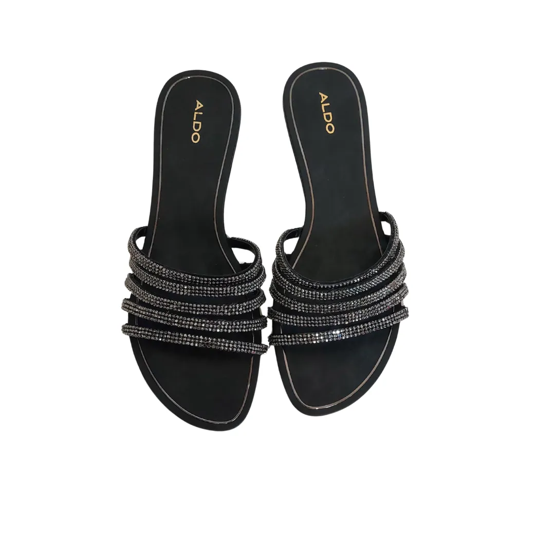 ALDO Black Multi Strap Rhinestone Flats | Brand New |