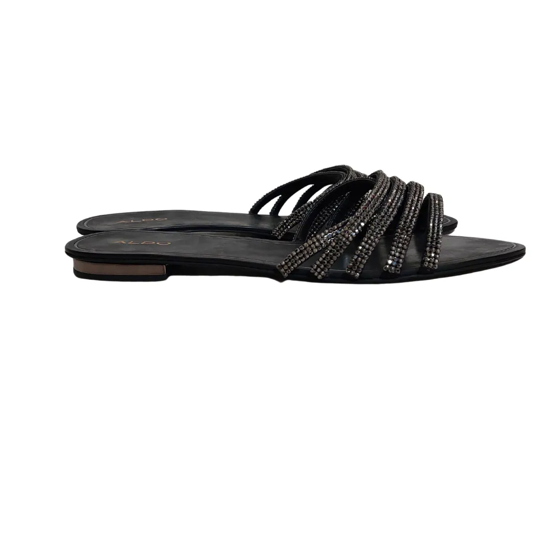 ALDO Black Multi Strap Rhinestone Flats | Brand New |