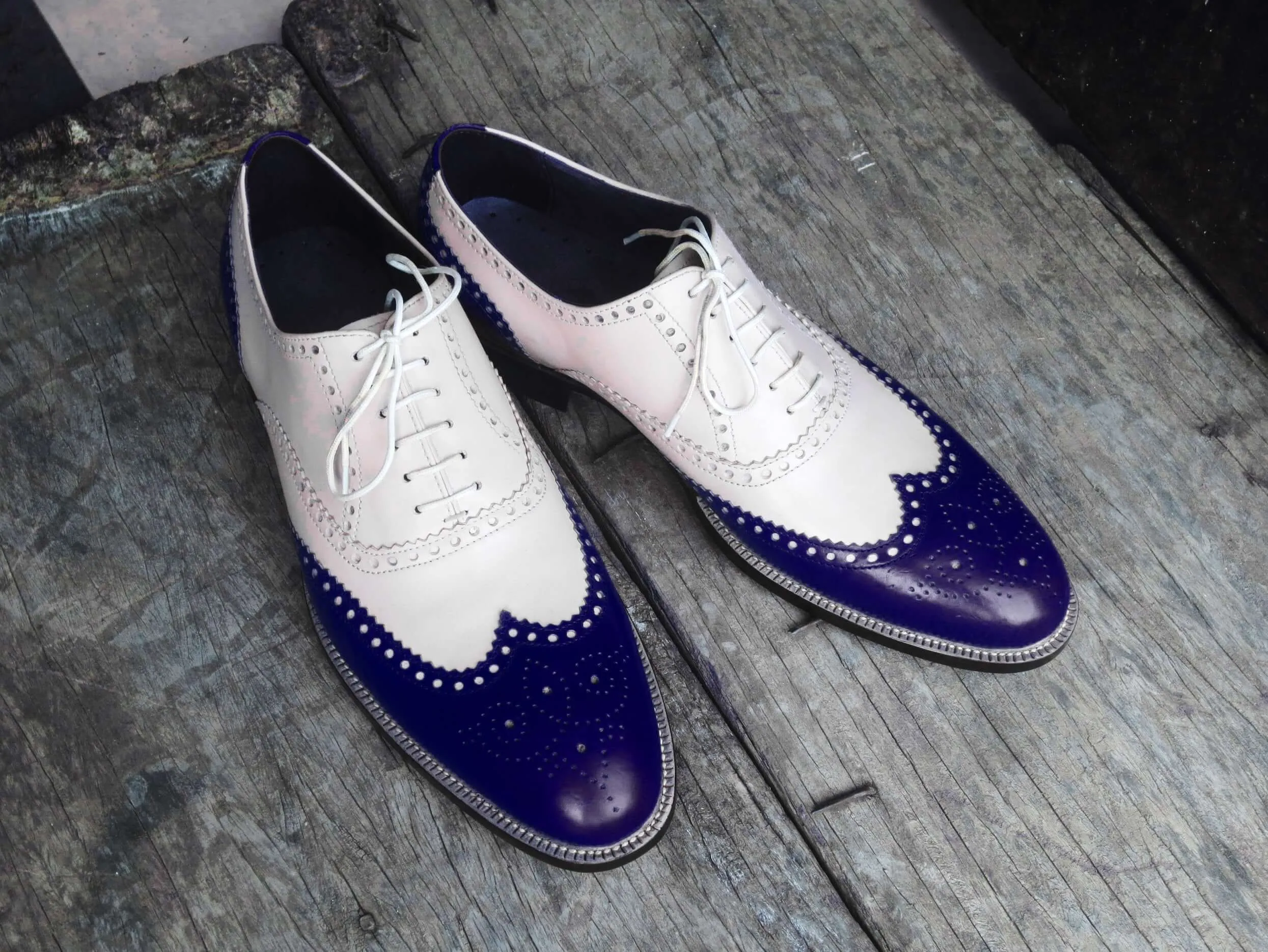 Awesome Handmade Men's Two Tone Leather Wing Tip Brogue Lace Up Shoes, Men Designer Dress Formal Luxury Shoes