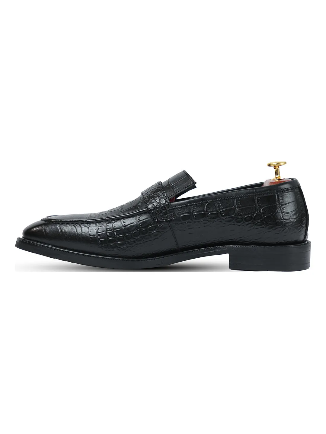 Azure Black Croc Monk Slip On