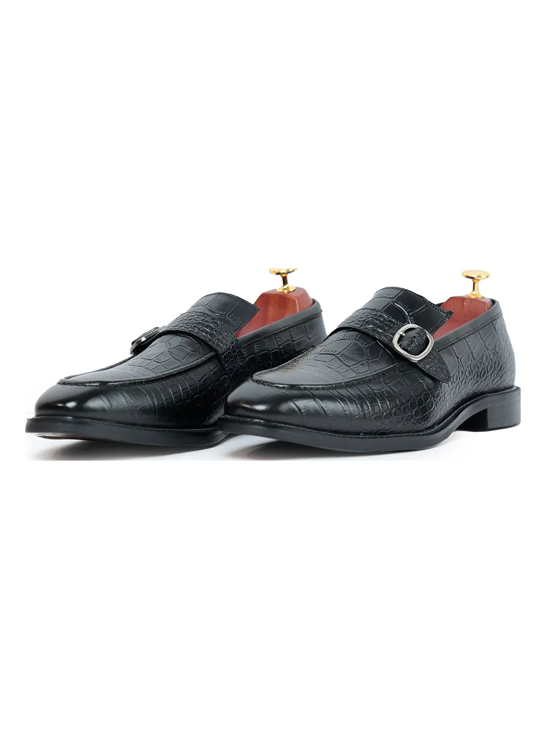 Azure Black Croc Monk Slip On