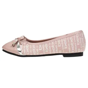 bebe Girls Ballet Flats Round Toe with Bow and Logo Print Slip-On Shoes Flexible PU Leather