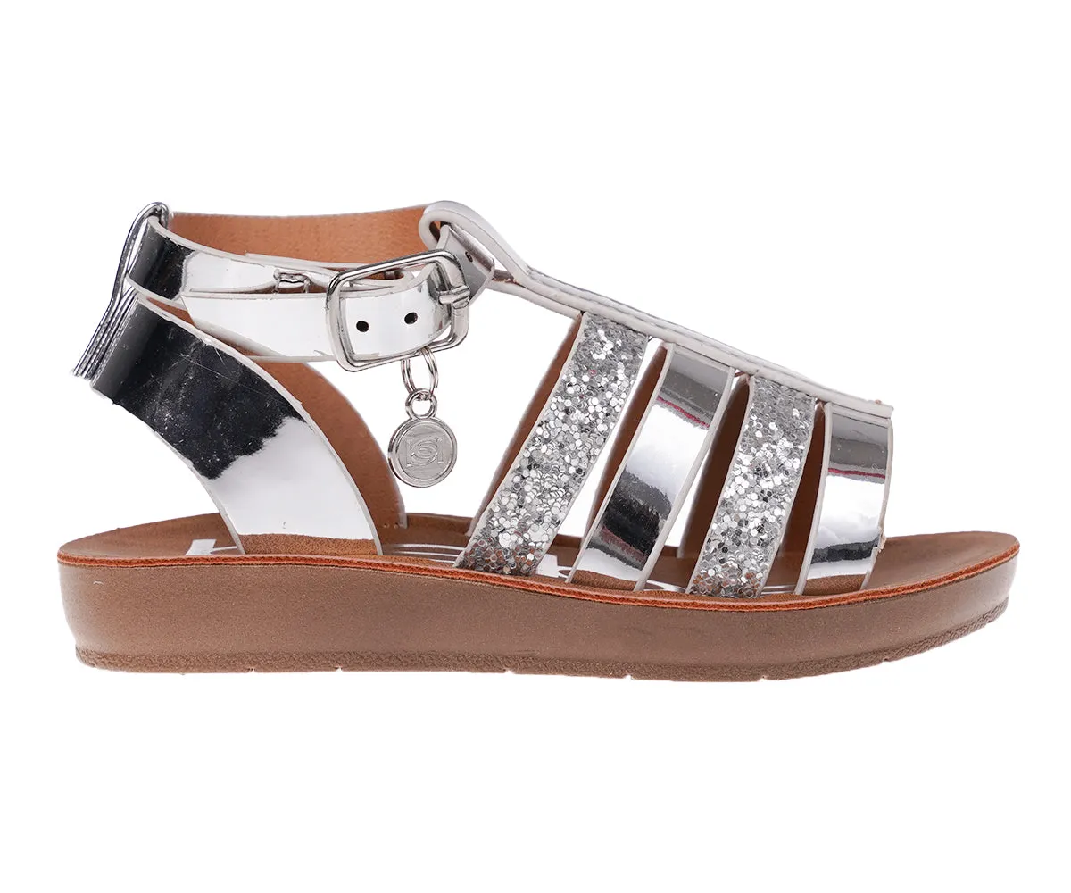 bebe Girl's Shiny Gladiator Flat Sandals with Glittery Strap Design - Flat Sandals for Toddler