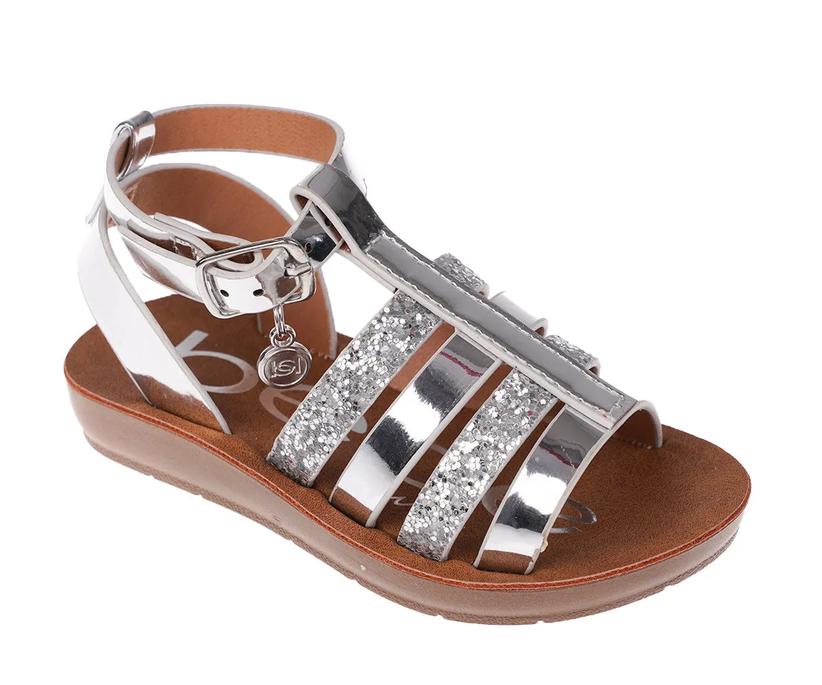 bebe Girl's Shiny Gladiator Flat Sandals with Glittery Strap Design - Flat Sandals for Toddler