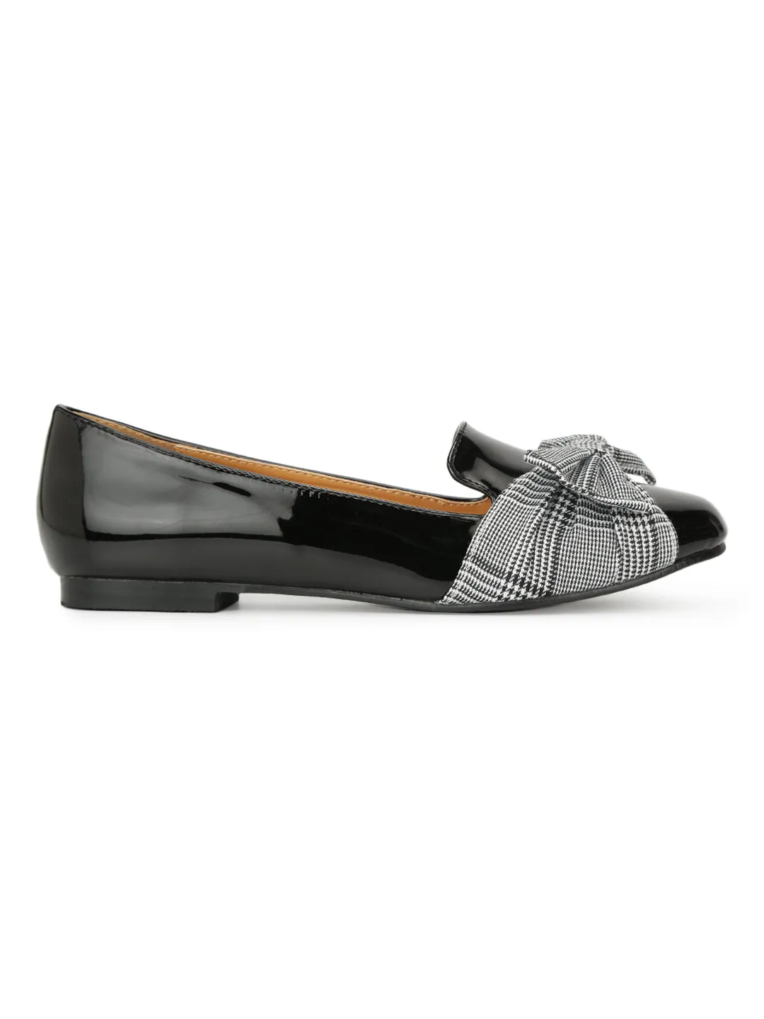 Black Patent Check Bow Belly Flats