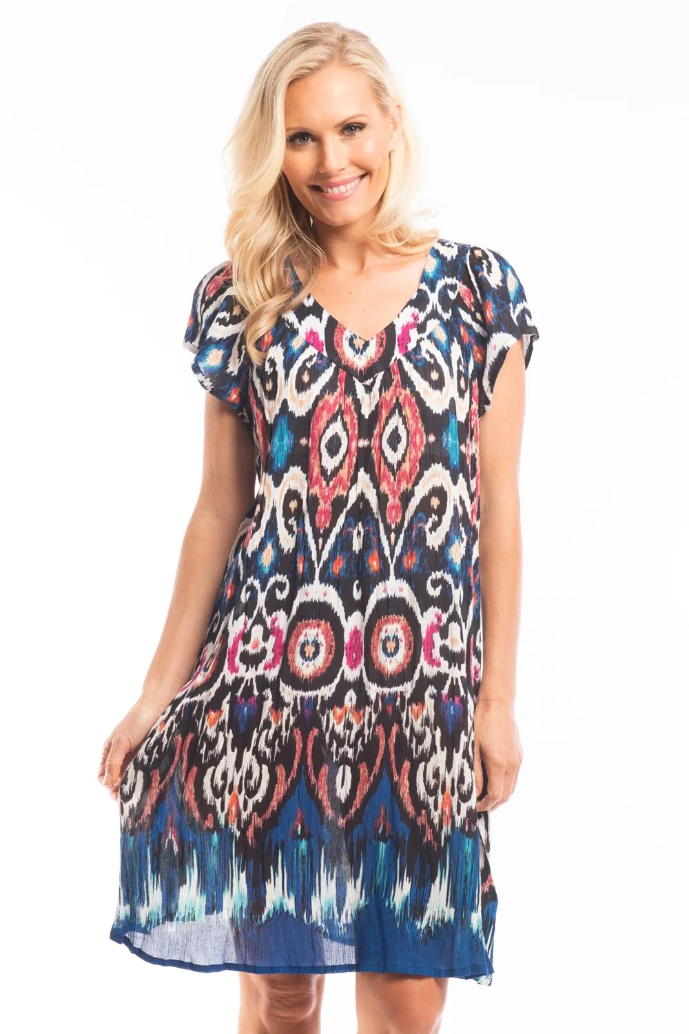 Blue Rust Crinkle Tunic Dress