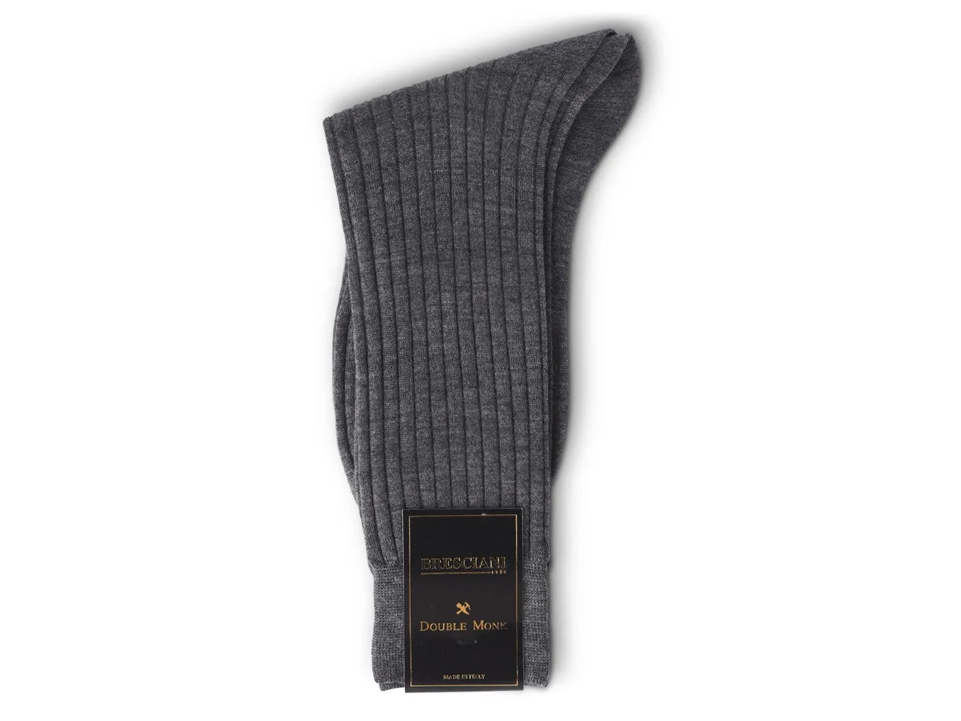 Calf Length 100% Wool Socks Plain Ribbed Grey