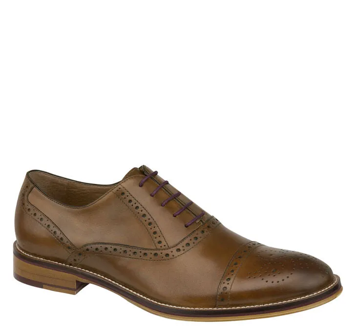 CONARD TAN ITALIN CALF SKIN | Men's Johnston & Murphy Conard Cap Toe Tan Italian Calfskin at Brandy's Shoes Made in USA