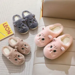 Cozy Autumn & Winter Cotton Slippers for Couples – Adorable Kitty Cartoon Design for Men & Women