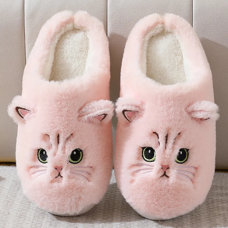 Cozy Autumn & Winter Cotton Slippers for Couples – Adorable Kitty Cartoon Design for Men & Women