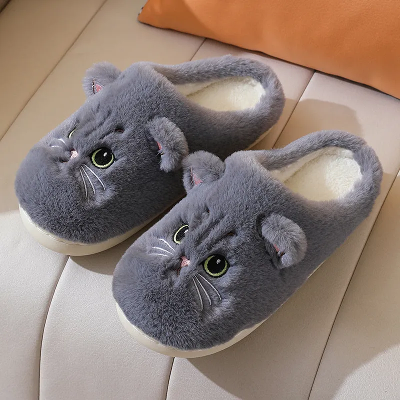 Cozy Autumn & Winter Cotton Slippers for Couples – Adorable Kitty Cartoon Design for Men & Women