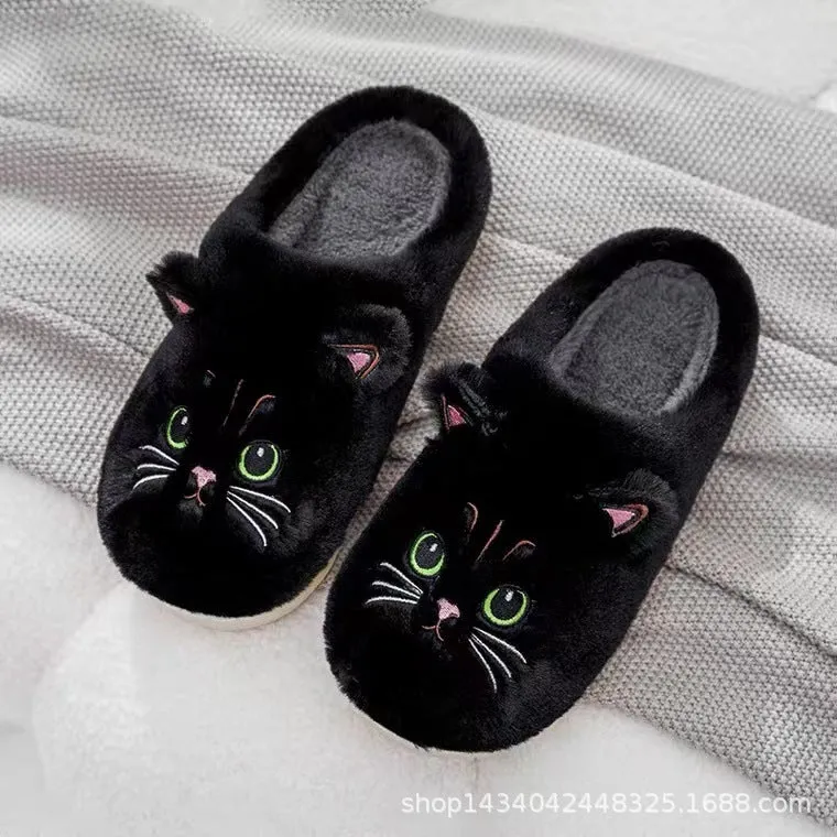 Cozy Autumn & Winter Cotton Slippers for Couples – Adorable Kitty Cartoon Design for Men & Women