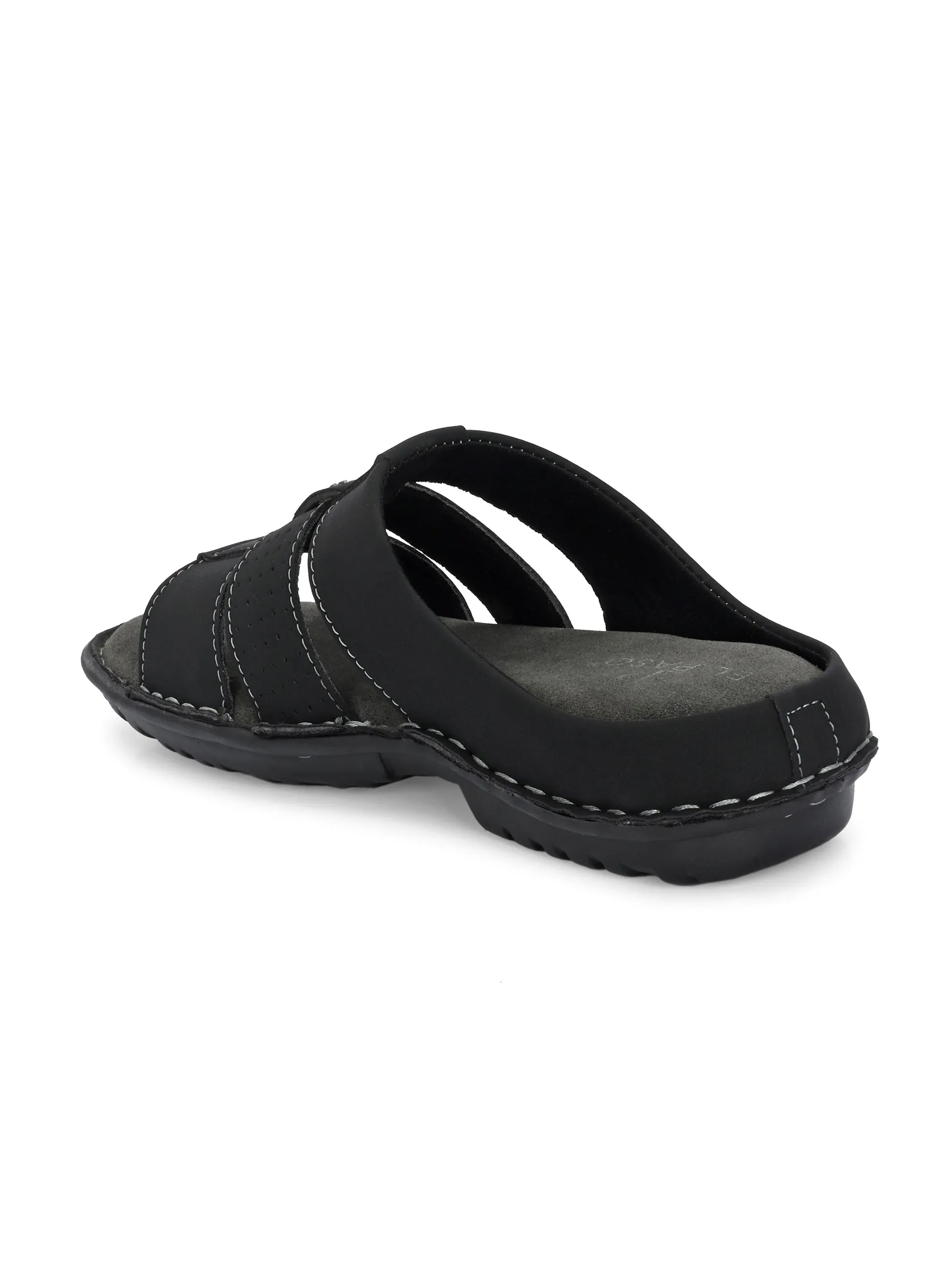 Elegant Black Leather Open-Toe Slipper