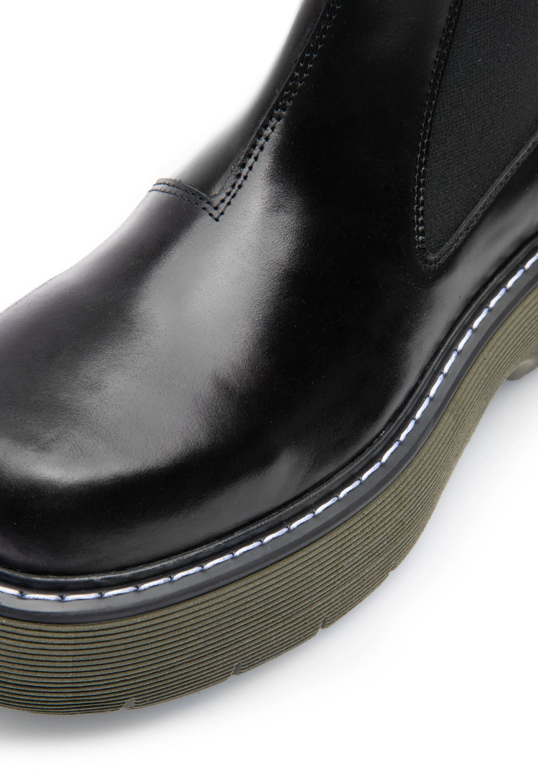 Ella Black Green Leather Chelsea Boots