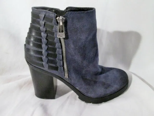 EUC Womens CIRCUS SAM EDELMAN DOVER Leather Ankle Boot Woven Booties BLACK 8 BLUE