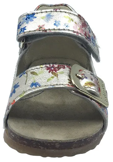 Falcotto Girl's Metallic Tropical Print Sandals with Hook and Loop Strap