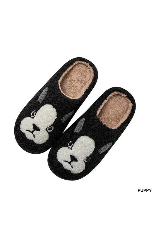 FRENCHIE NOVELTY SOFT PLUSH COZY SLIPPERS - S/M