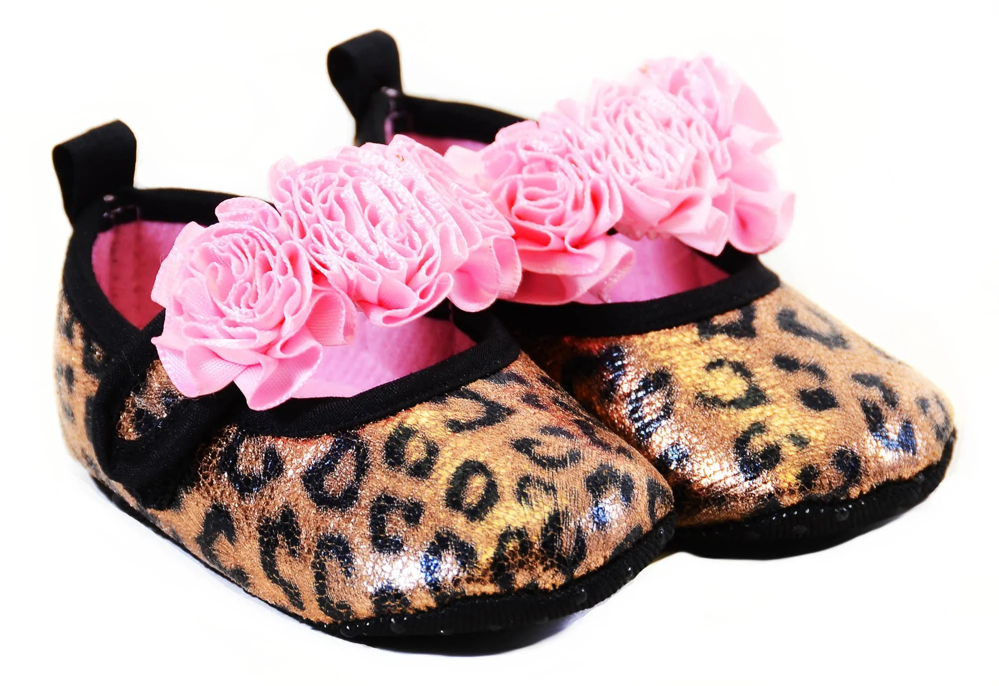 Glitter Leopard Pink Floral Rose Baby Infant Maryjane Flats