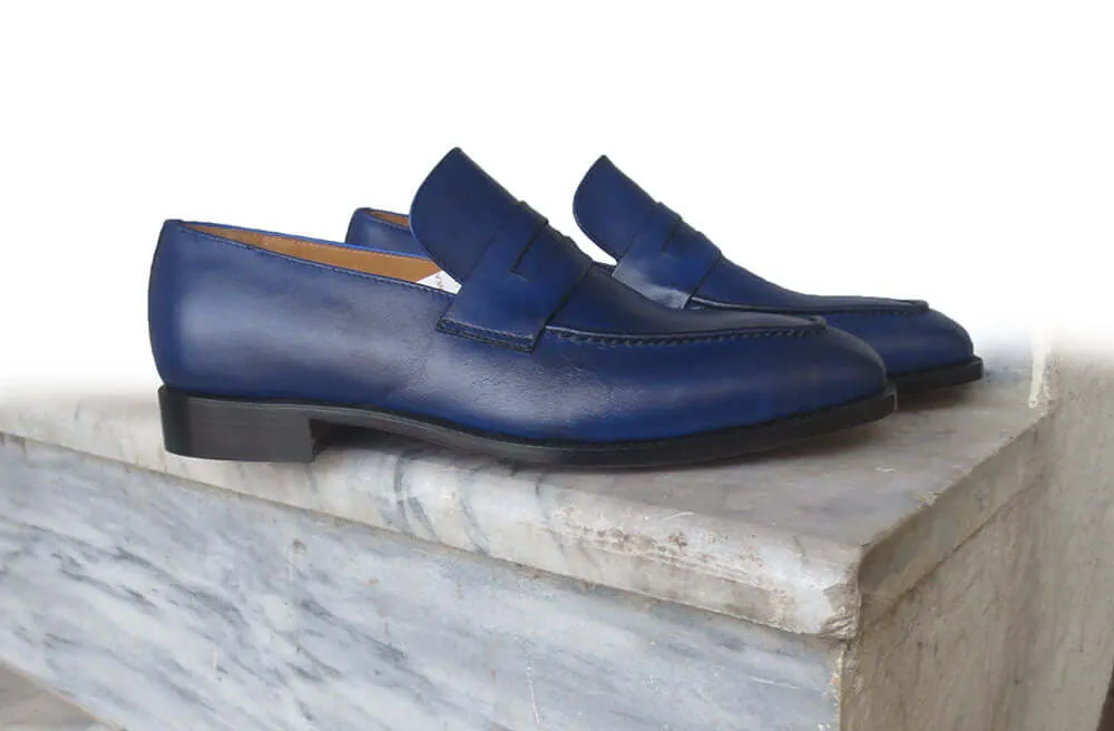 Handmade Men's Blue Leather Loafer Shoes, Men Designer Dress Formal Luxury Shoes