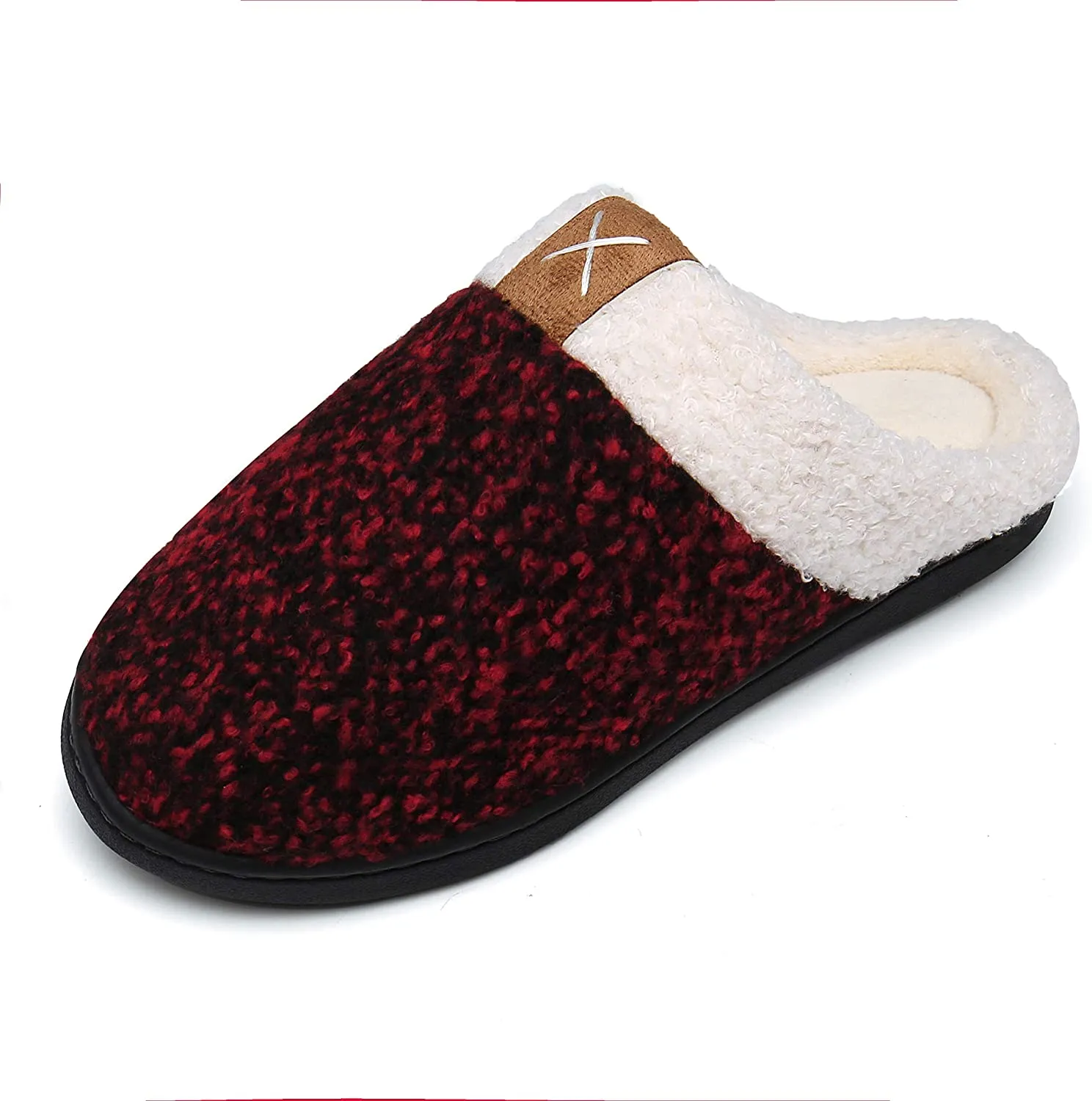 Haute Edition Tweed Cozy Faux Fur Lined Scuff Clog Indoor Outdoor Slippers