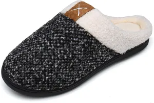 Haute Edition Tweed Cozy Faux Fur Lined Scuff Clog Indoor Outdoor Slippers