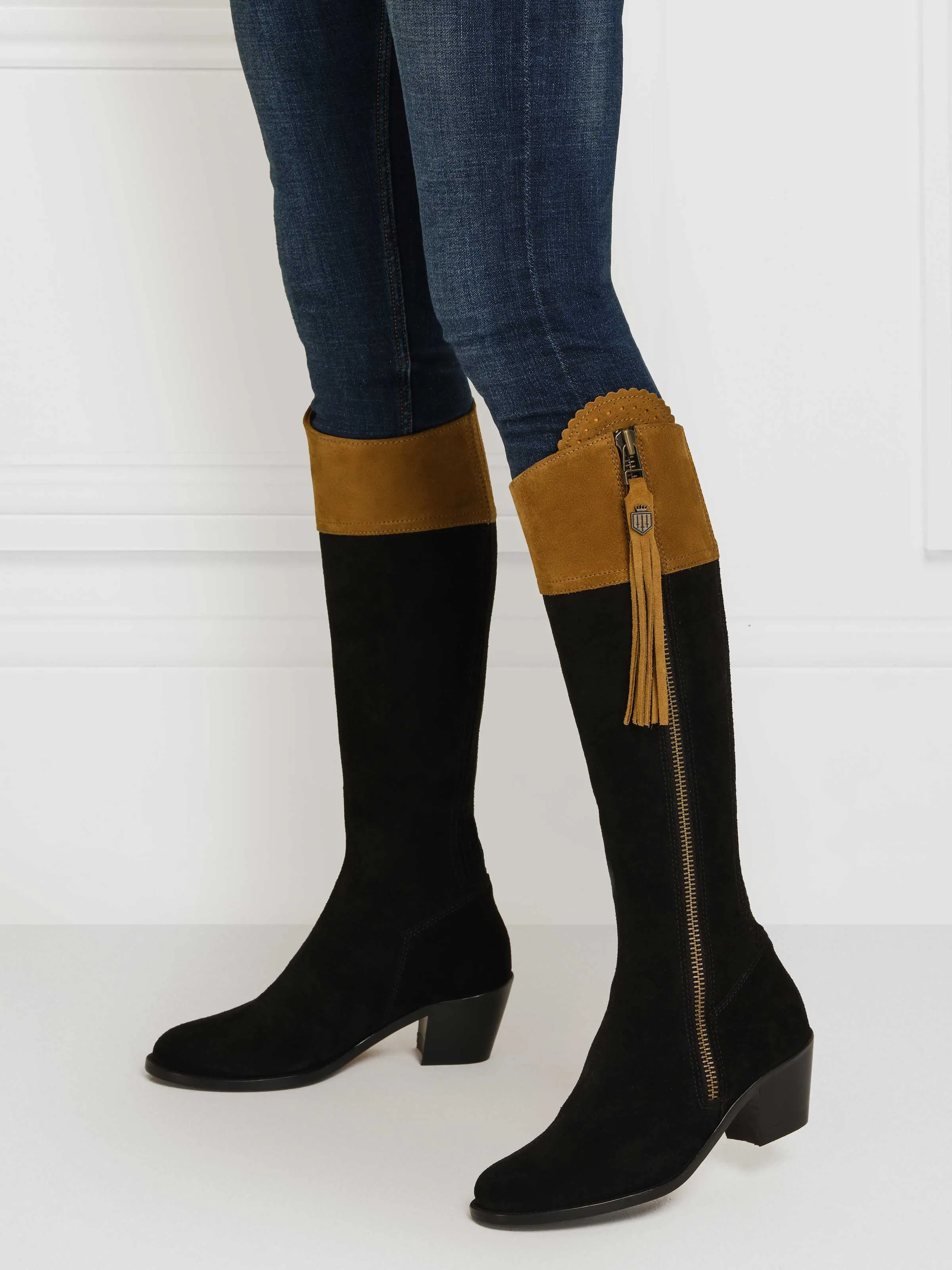 Heeled Regina (Narrow Fit) - Tan & Black Suede