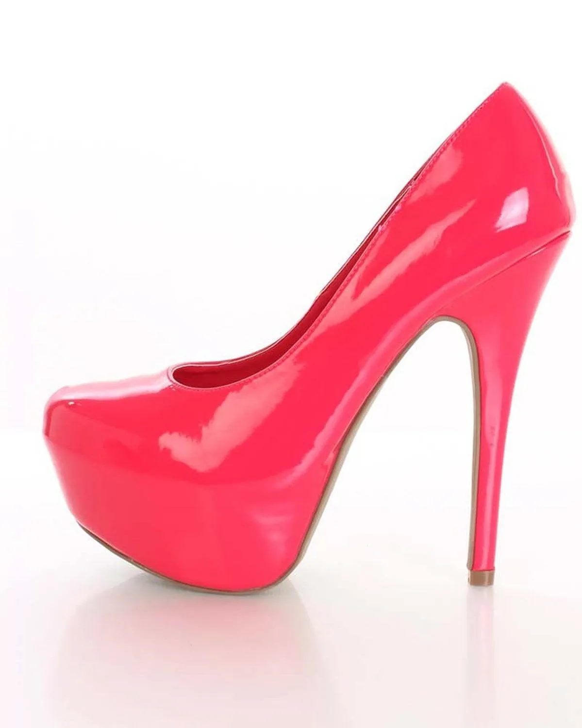 Hot Pink Coral Vegan Patent Platform Stiletto Heel Classic Pump