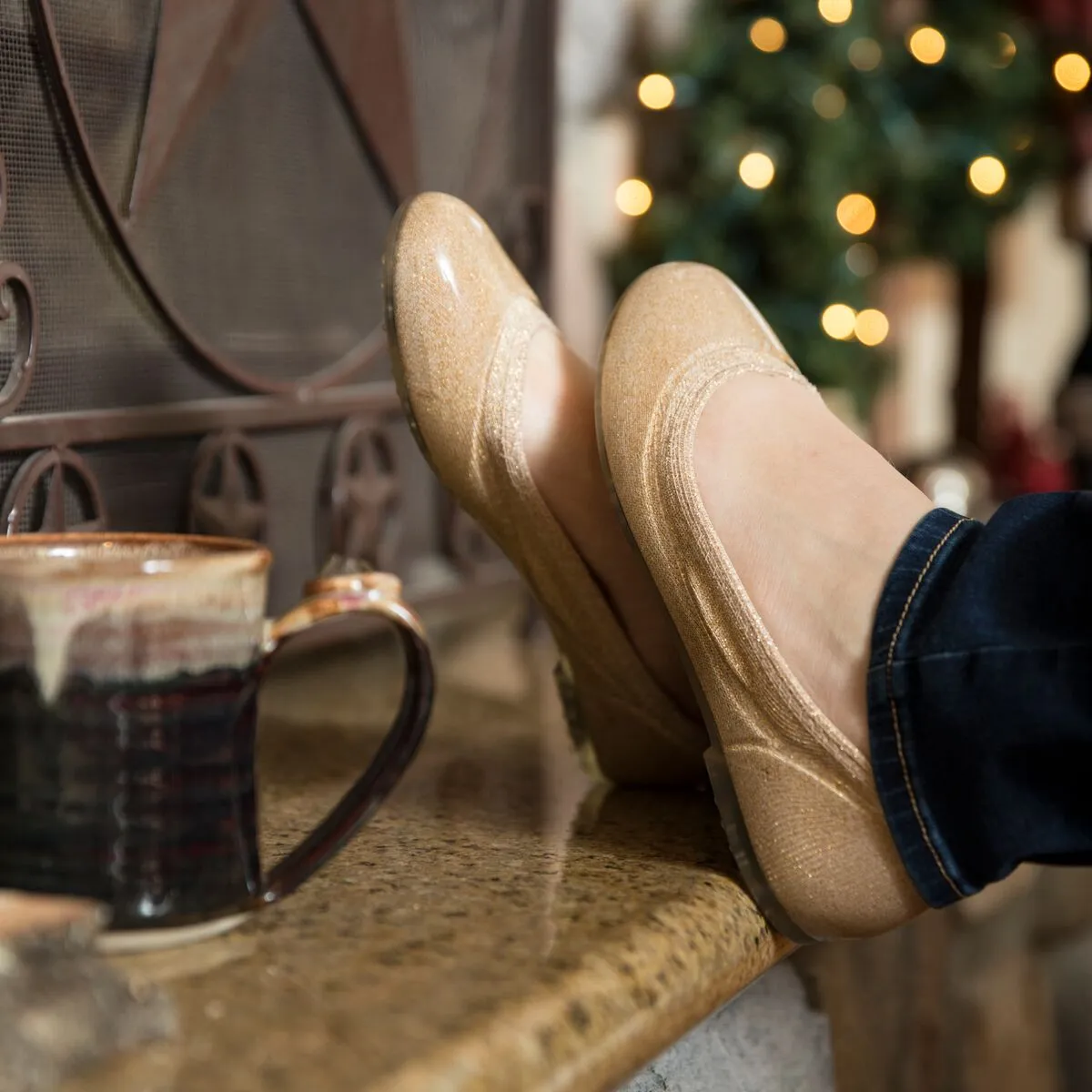 ja-vie shimmering gold jelly flats shoes