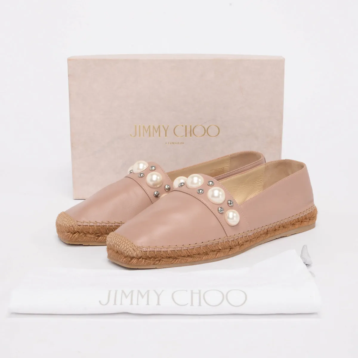 Jimmy Choo Ballet Pink Nappa Leather Dru Pearl Espadrilles 41