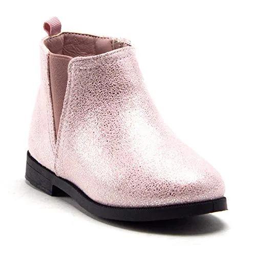 Little Toddler Girls' Ankle High Metallic Shine Booties Zipped Chelsea Dress Boots