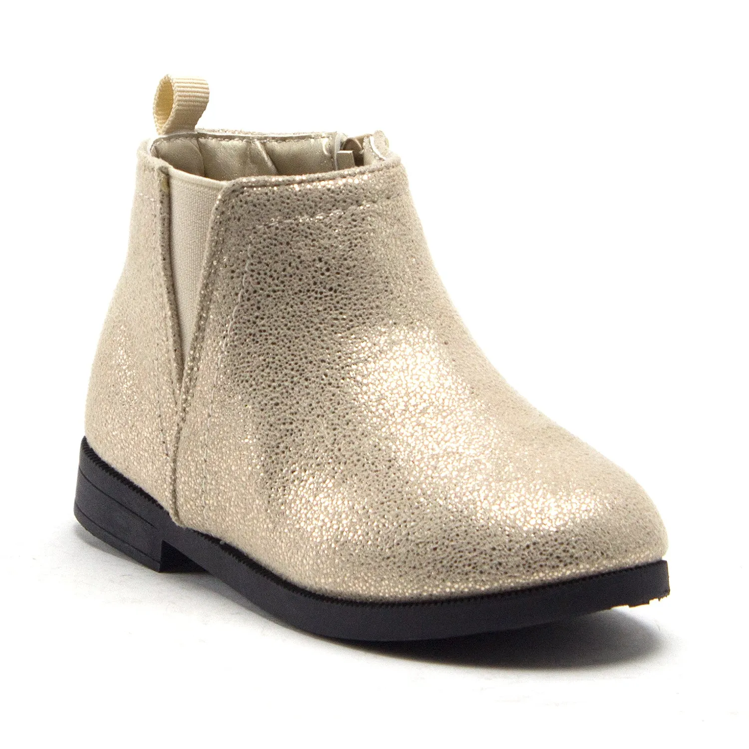 Little Toddler Girls' Ankle High Metallic Shine Booties Zipped Chelsea Dress Boots