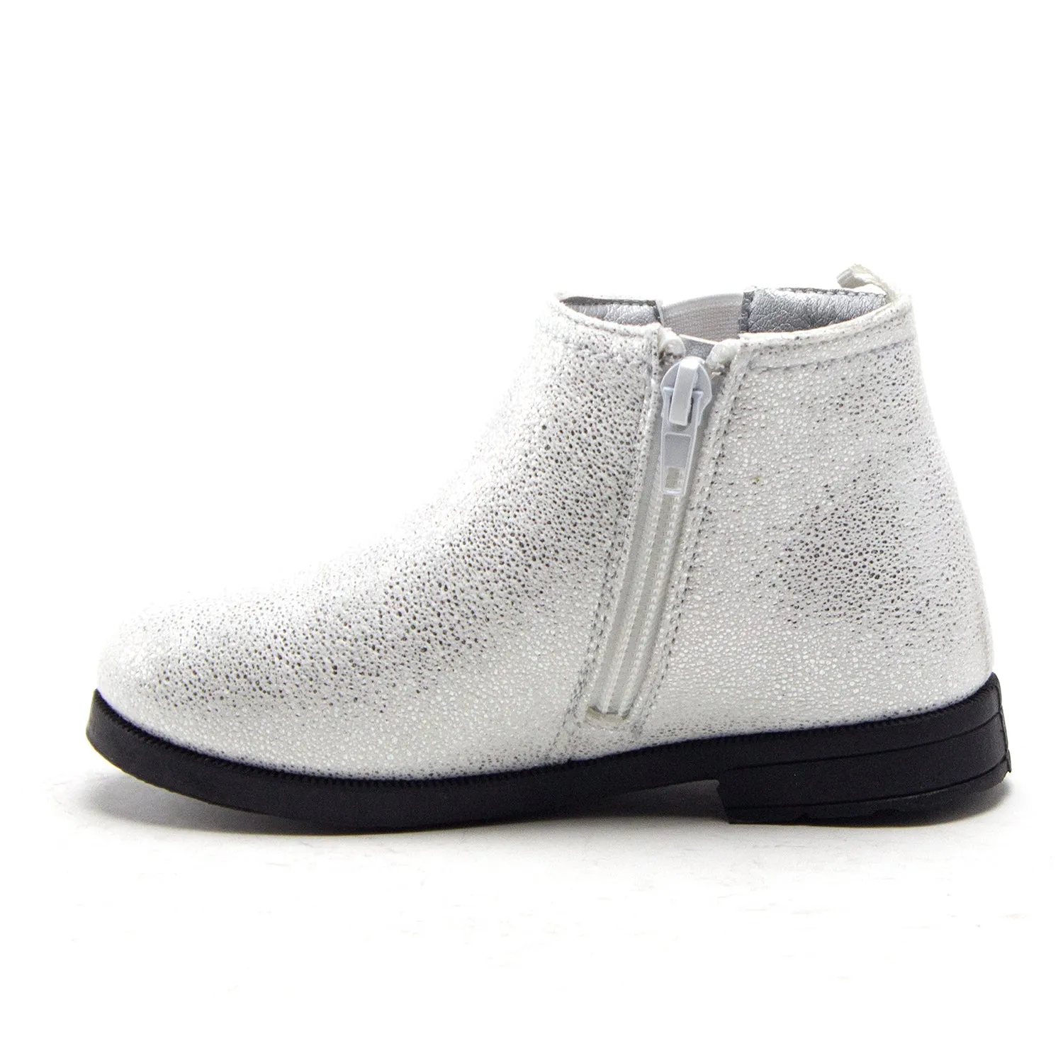 Little Toddler Girls' Ankle High Metallic Shine Booties Zipped Chelsea Dress Boots