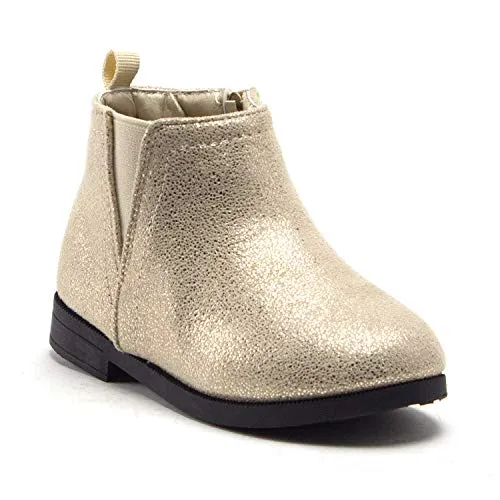 Little Toddler Girls' Ankle High Metallic Shine Booties Zipped Chelsea Dress Boots