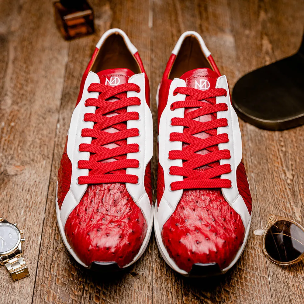 Marco Di Milano LYON II Ostrich and Calfskin Red/White Sneakers