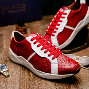 Marco Di Milano LYON II Ostrich and Calfskin Red/White Sneakers