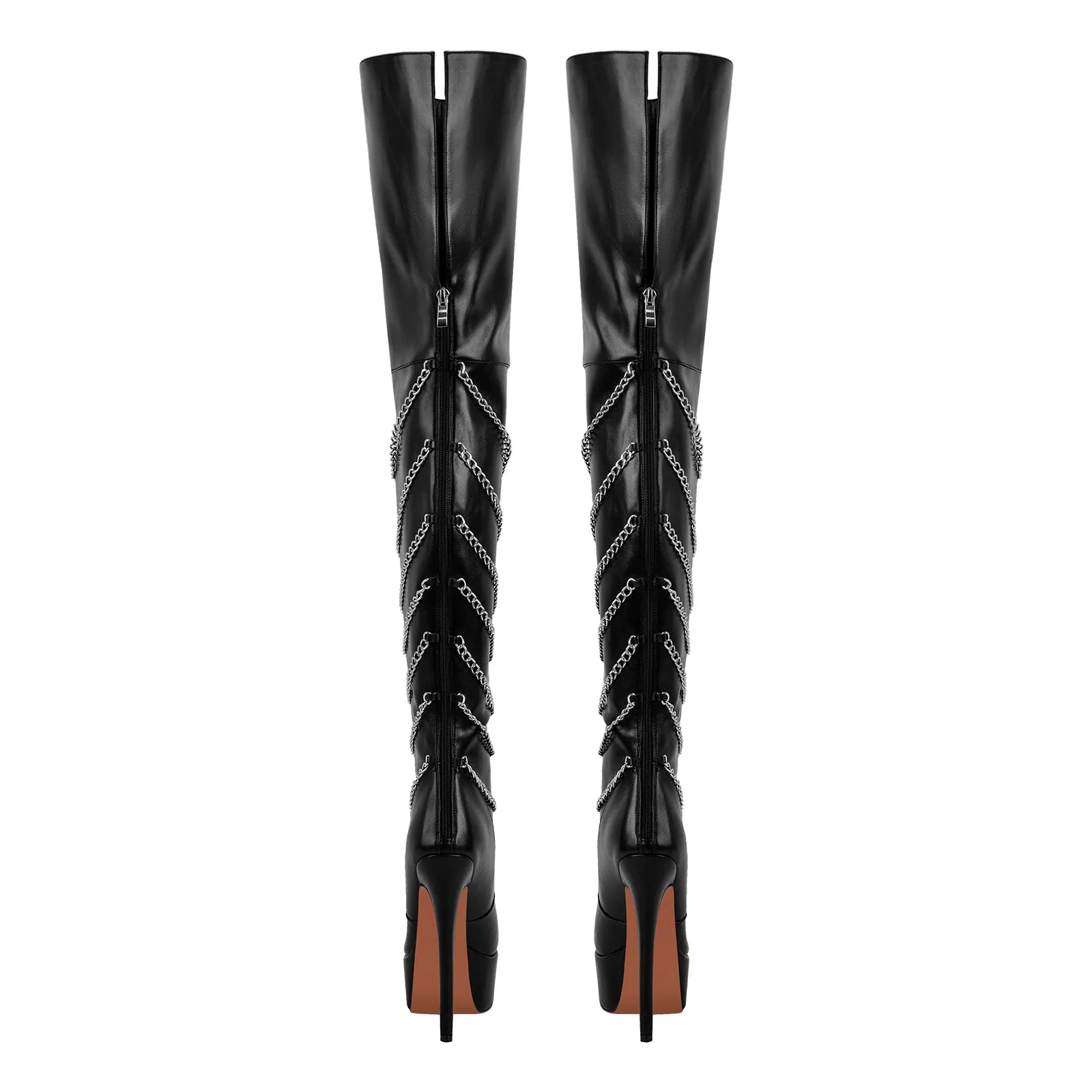 Metal Chain Round Toe Stiletto Over The Knee Boots