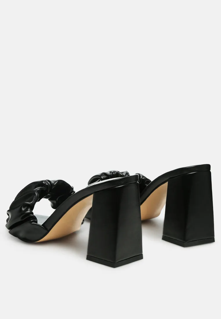 Noie Ruched Strap Block Heel Sandals