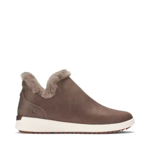 OluKai Women's Mālua Hulu Waterproof Nubuck Slip On Bootie in Warm Taupe/Off White