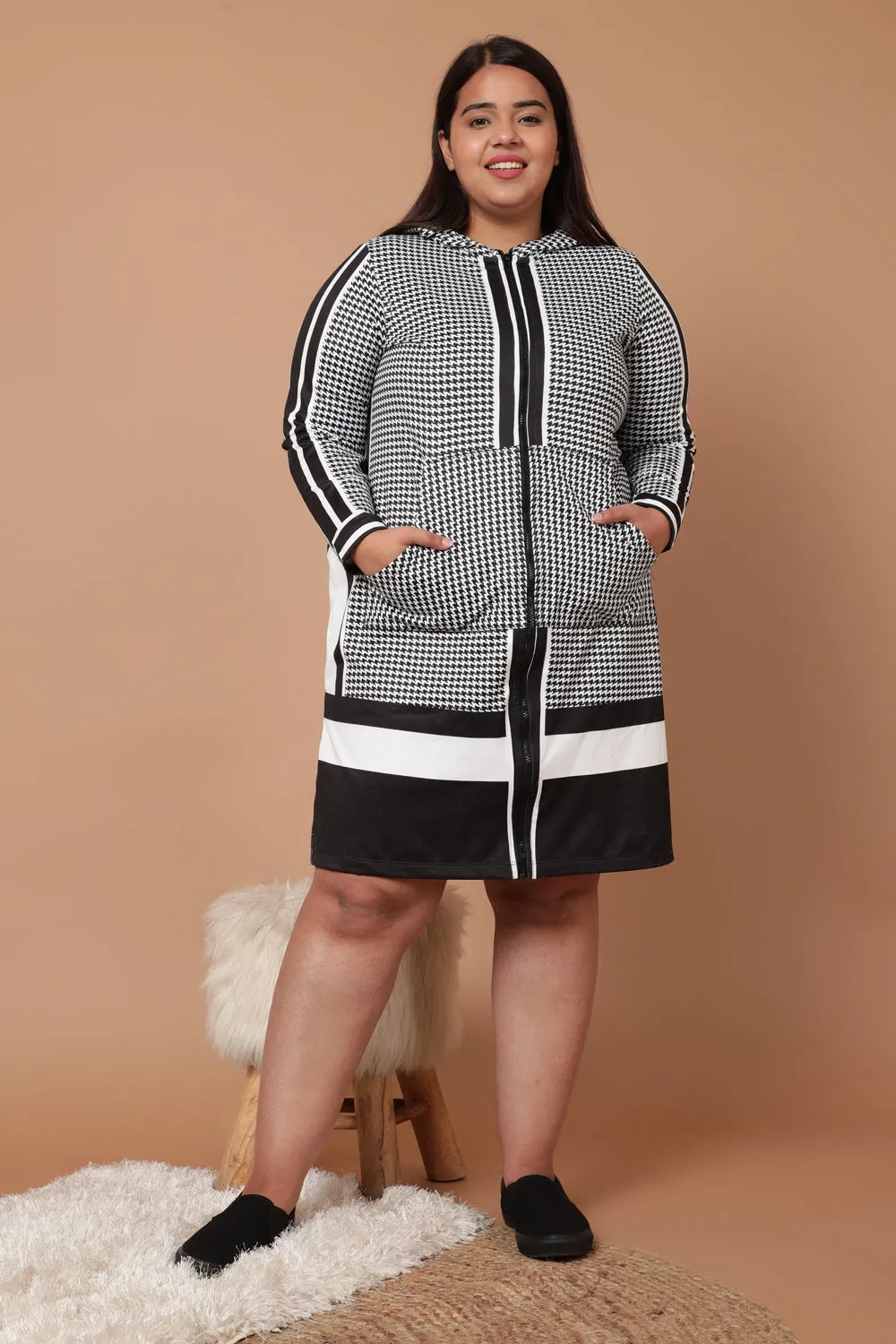 Plus Size Houndstooth Jacket Dress