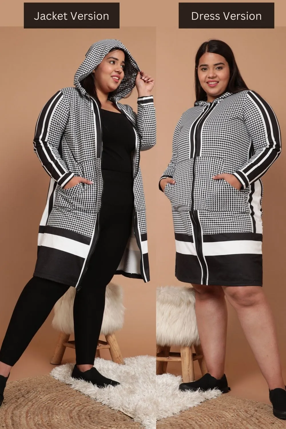 Plus Size Houndstooth Jacket Dress