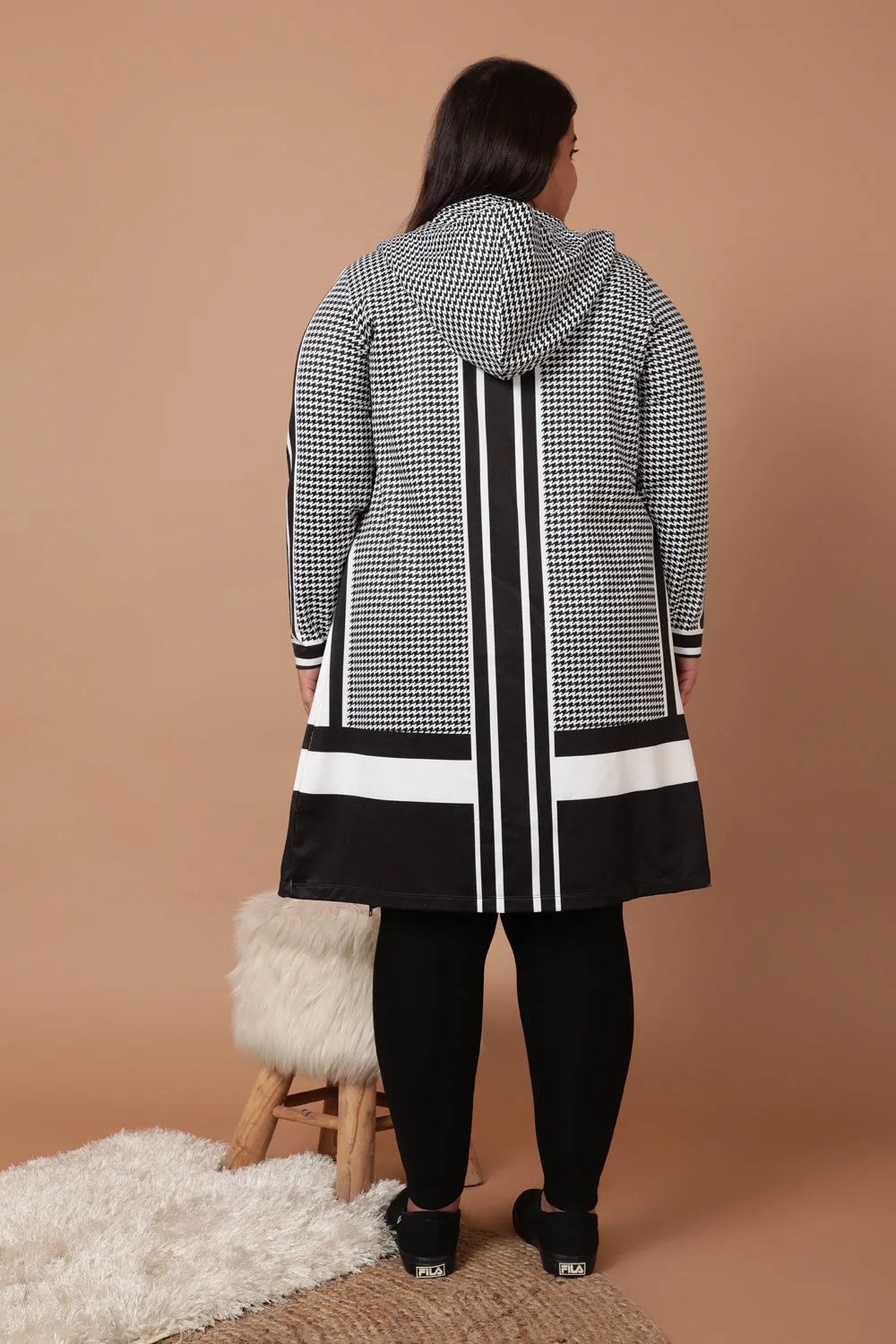 Plus Size Houndstooth Jacket Dress