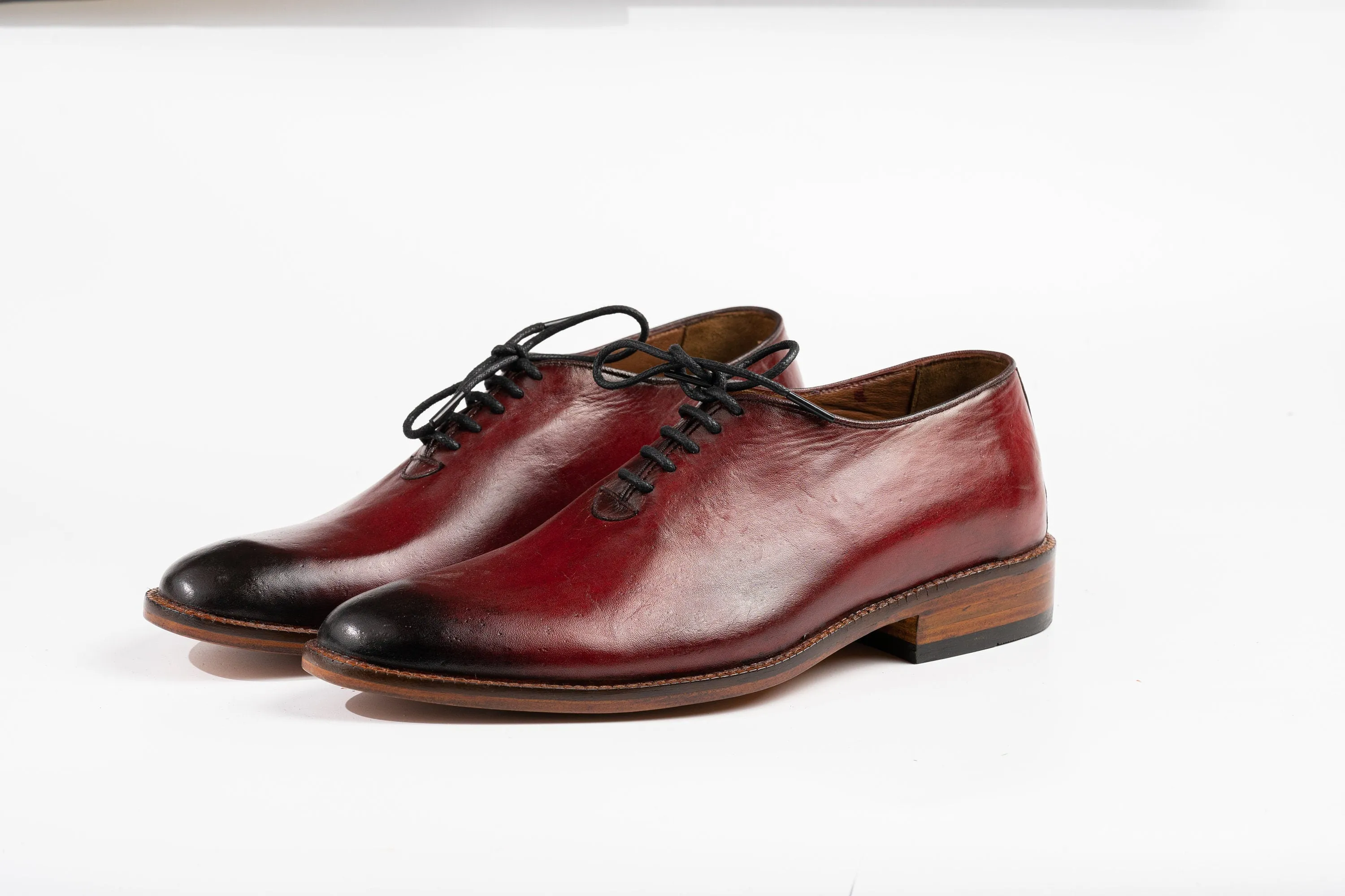 Red Wholecut Oxford Shoes Hand Welted Real Crust Leather Luxury Shoes Made To Order Customized Formal Shoes Suit Shoes Maroon Patina Shoes