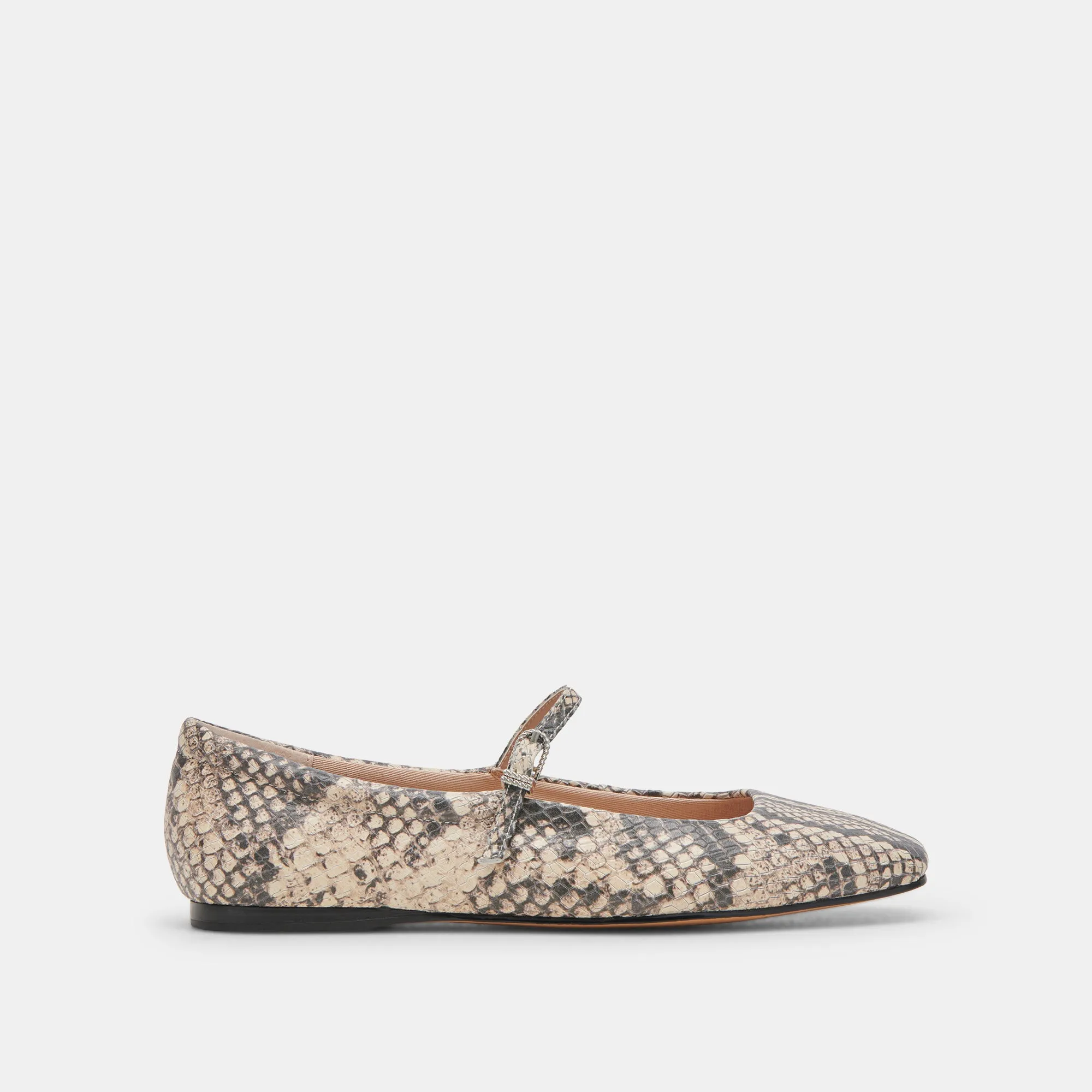 REYES BALLET FLATS BLACK WHITE SNAKE EMBOSSED