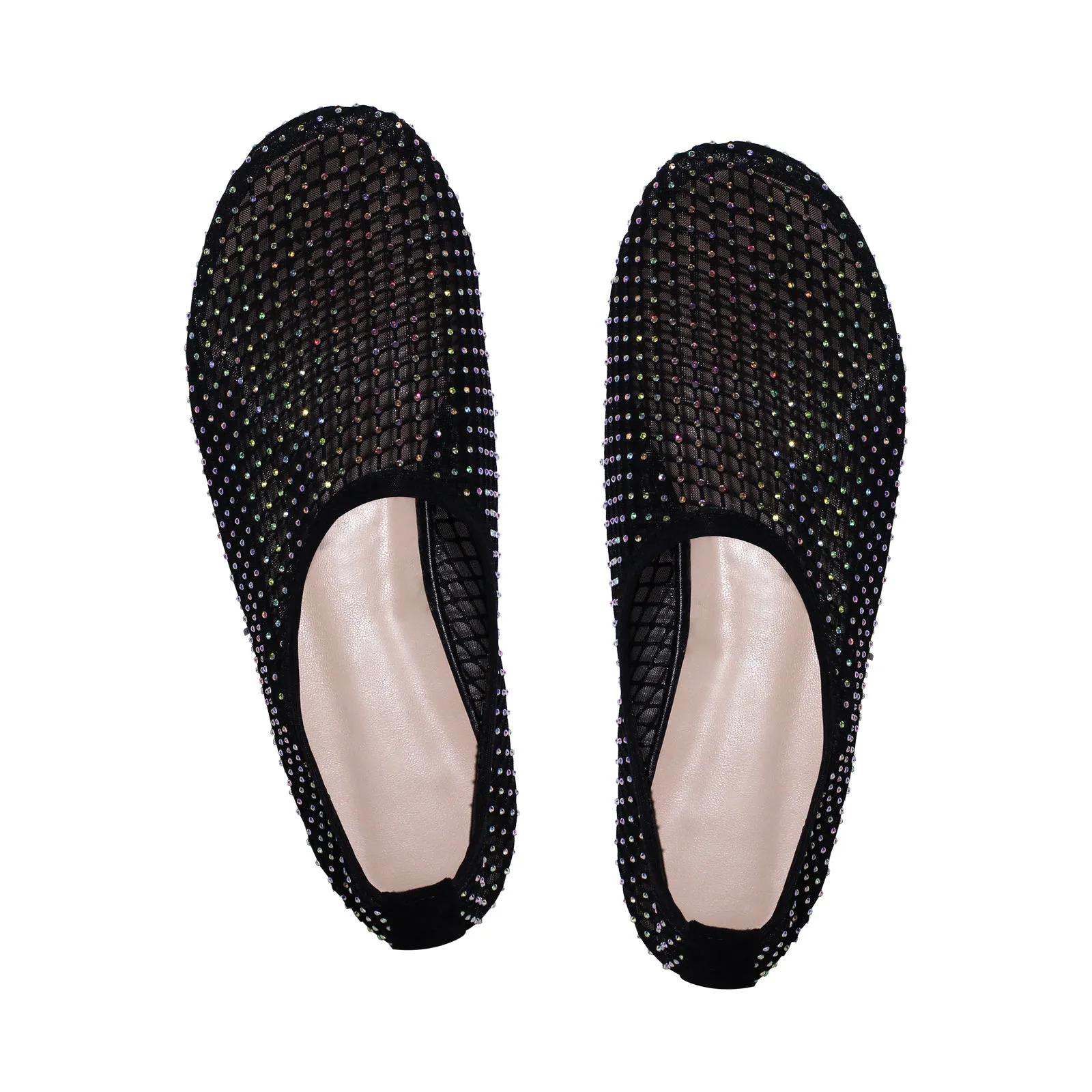 Rhinestone Mesh Round Toe Ballet Flats