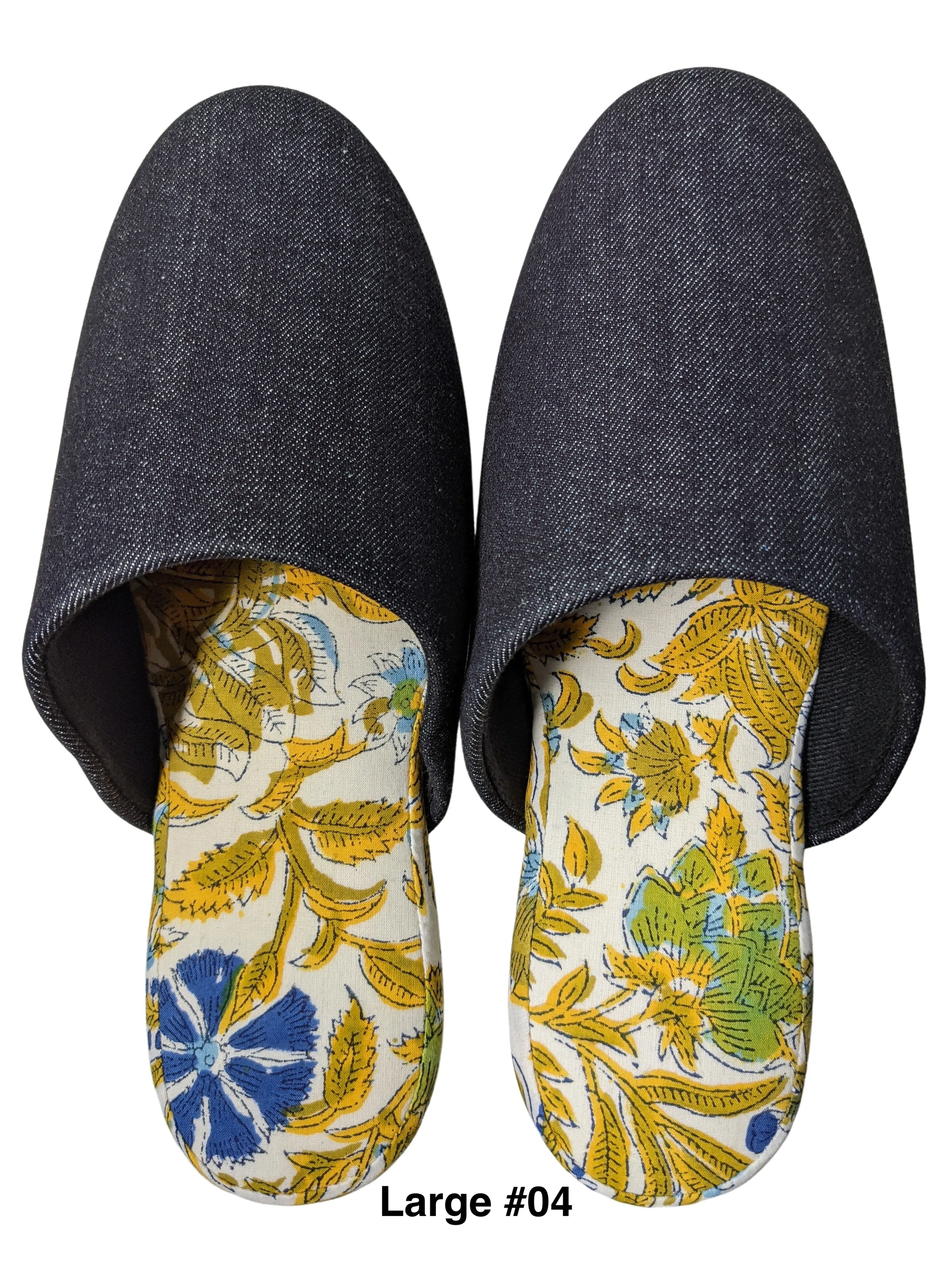 [SALE] Large| Denim and Flowers Mix Slippers [Black wool felt sole]