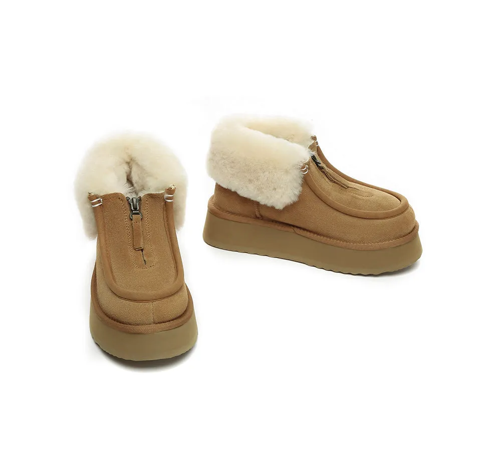 Sheepskin Wool Collar Zipper Platform Mini Ankle Boots