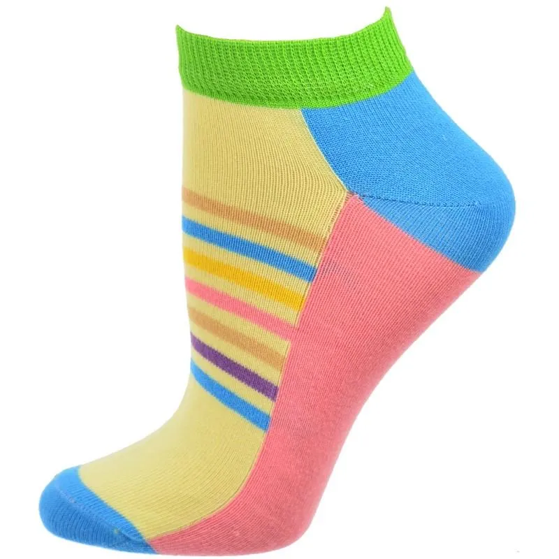 Striped Colorful Vibrant Ankle 2 Pr. Pack Cotton Socks