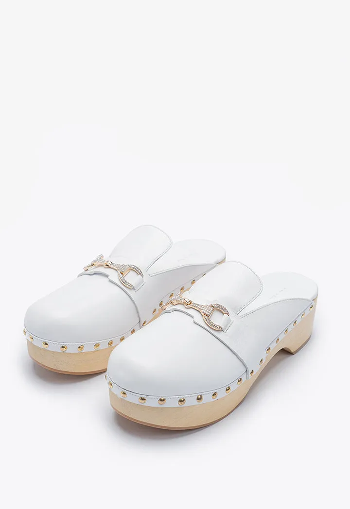 Studded Clogs With Low Wooden Heel